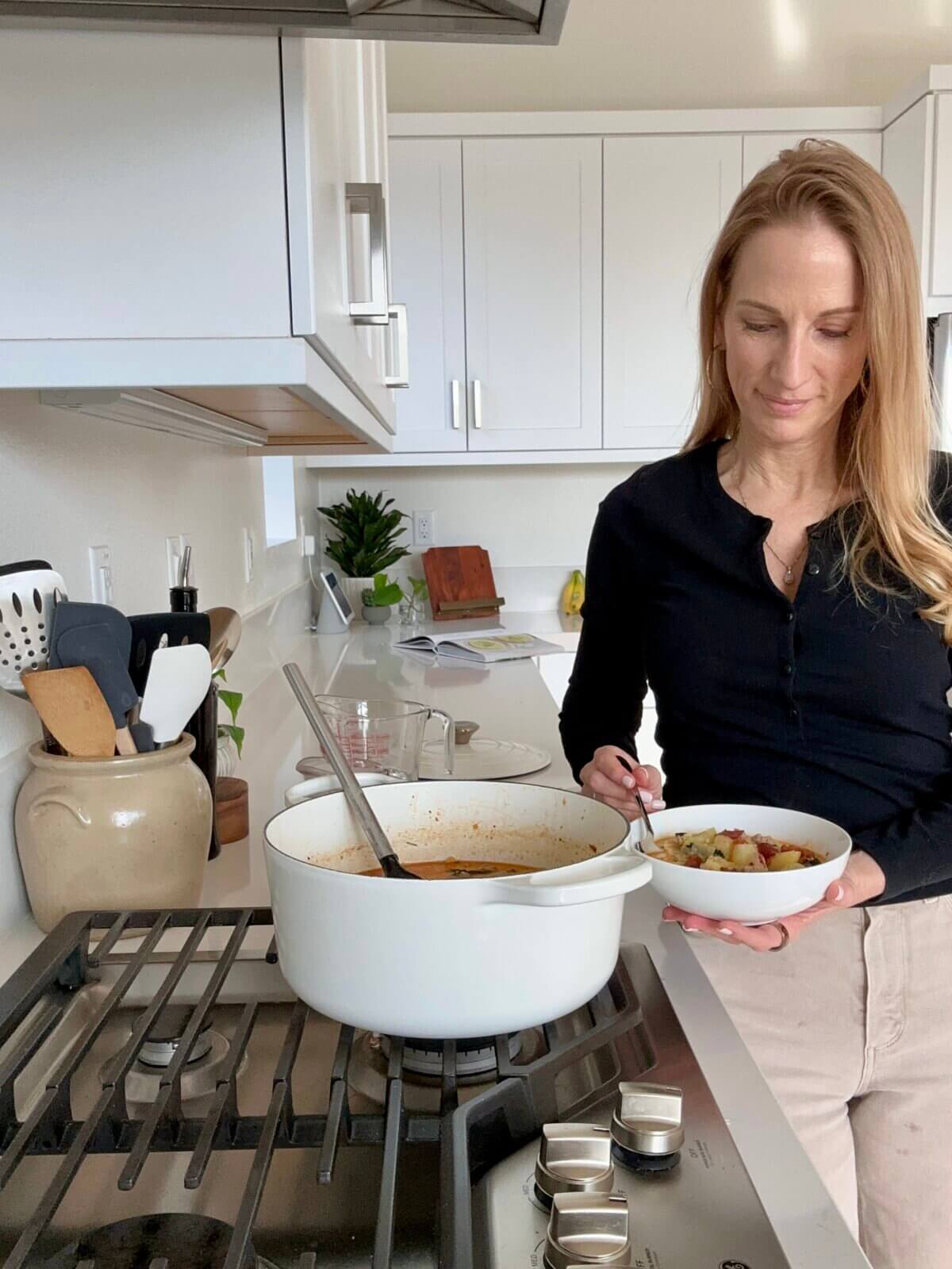 Recipe testing the Zuppa Toscana soup in my kitchen.