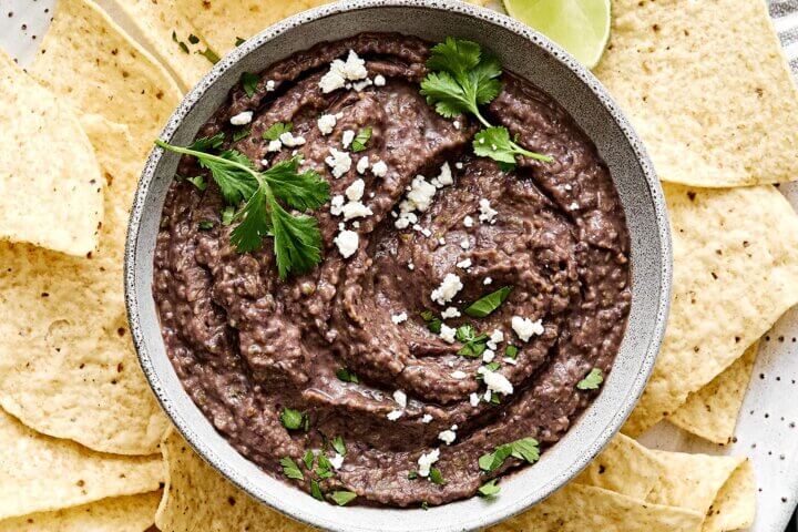 A bowl of the best black bean dip recipe.