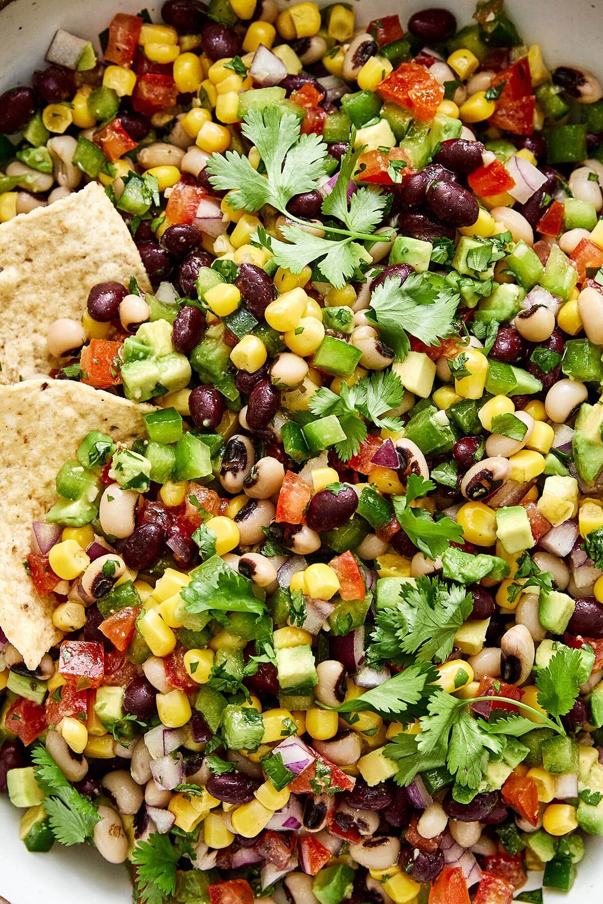Cowboy caviar appetizer with chips.
