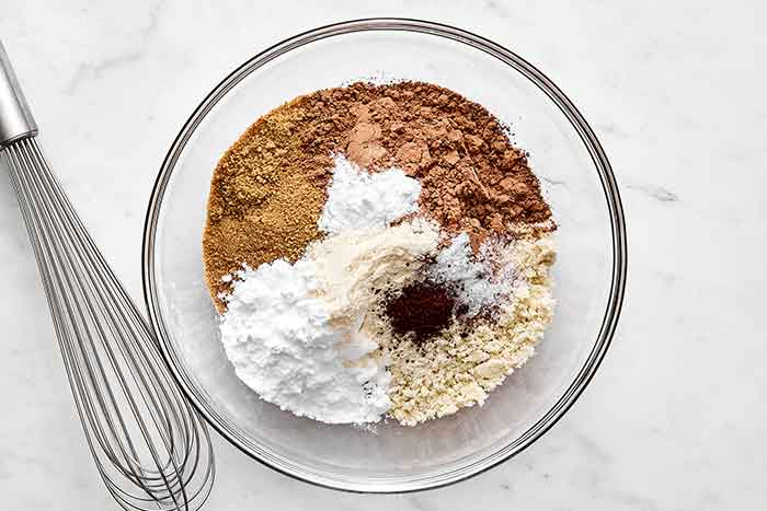 Mixing dry ingredients for cake.