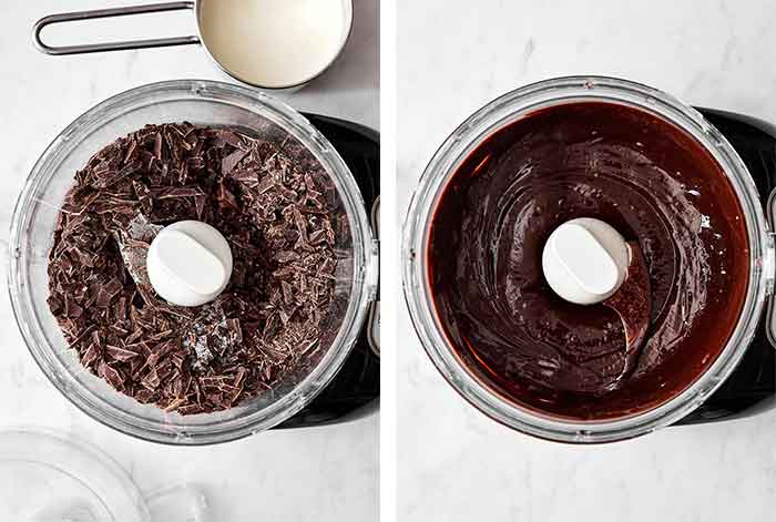 Blending chocolate.