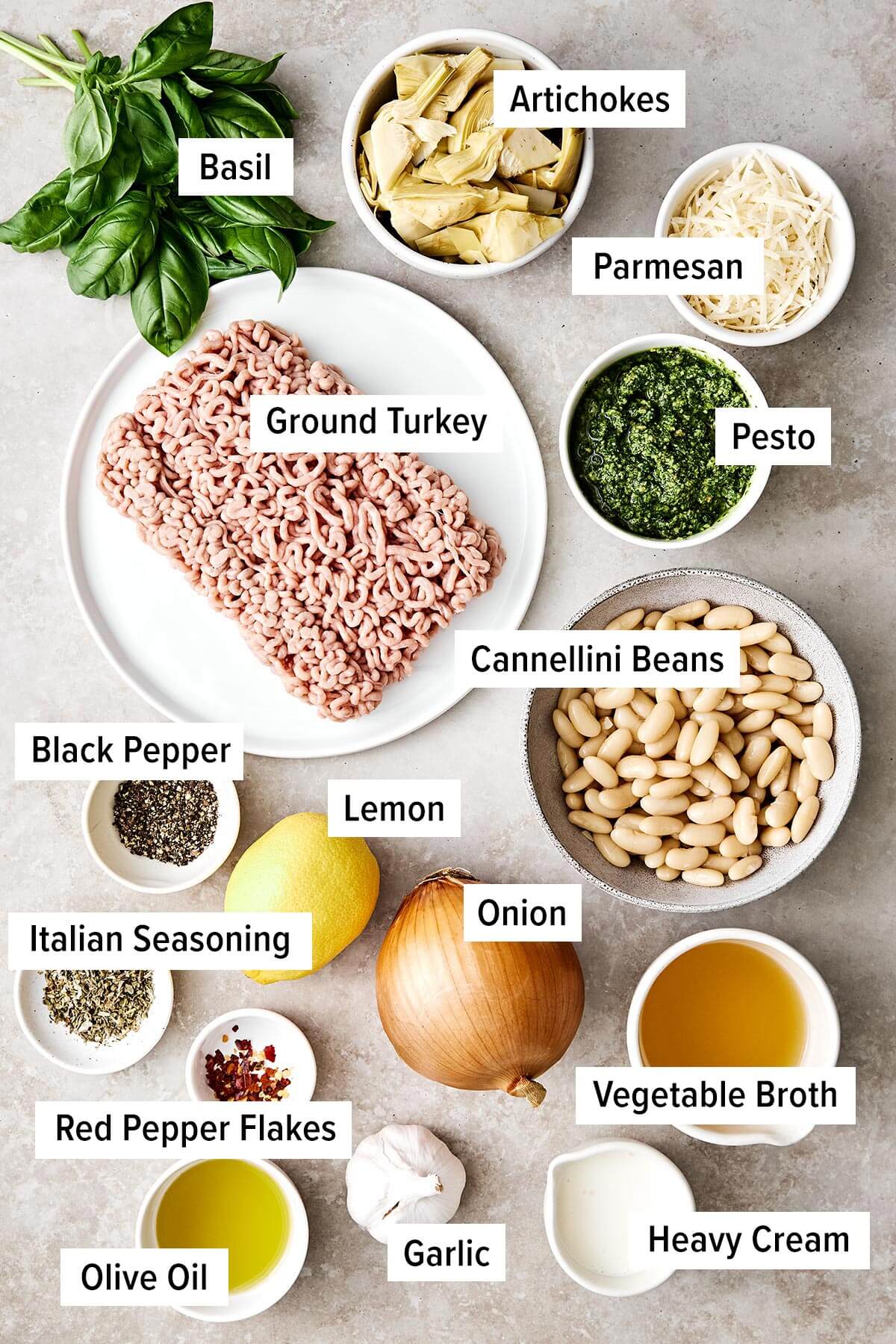 Ingredients for ground turkey skillet.