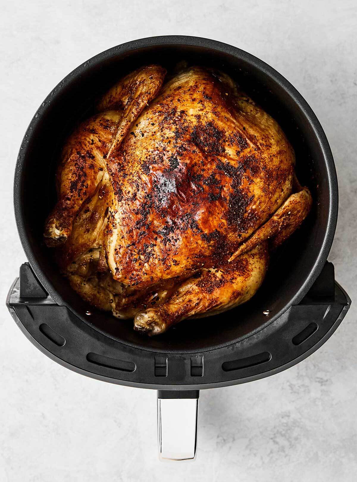 Cooked air fryer whole chicken.