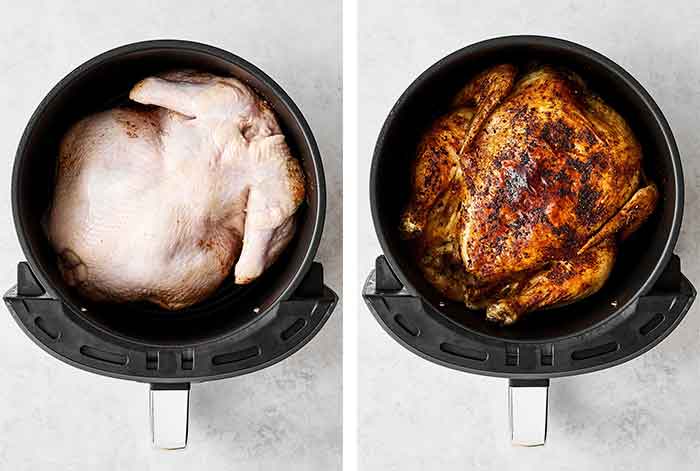 Cooked air fryer whole chicken.