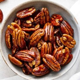 Homemade candied pecans recipe.