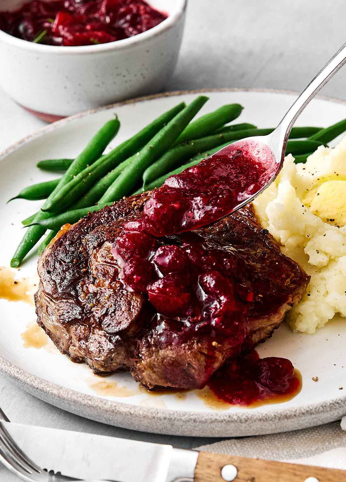 Baslamic cranberry ribeye steak.
