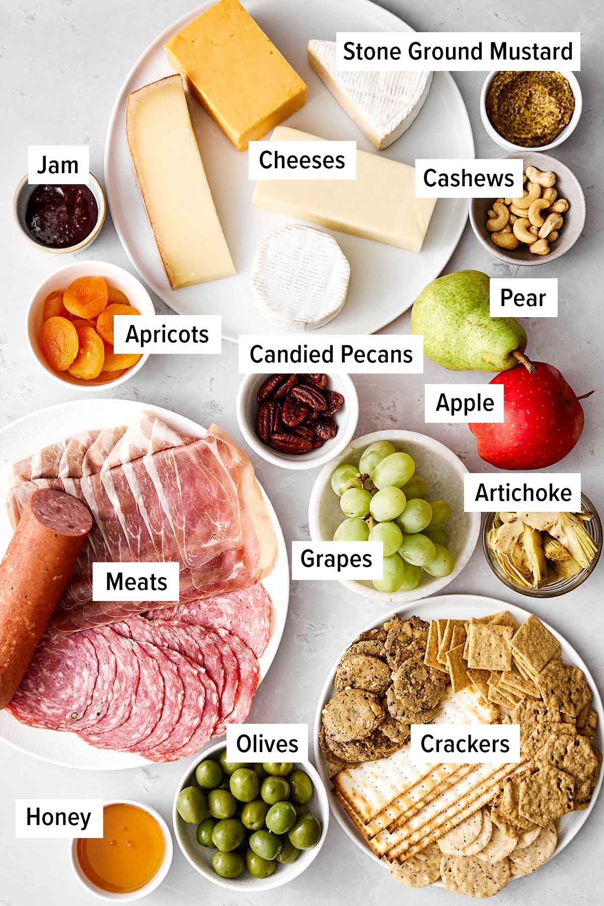 Ingredients for a charcuterie board.