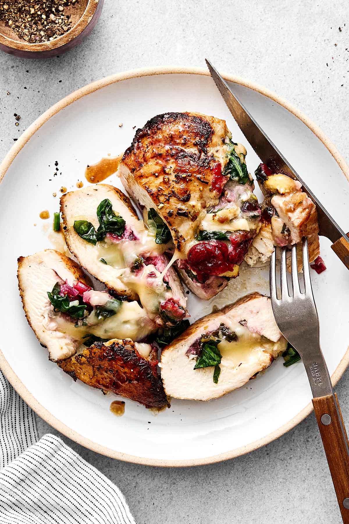 Cranberry brie stuffed chicken breasts.