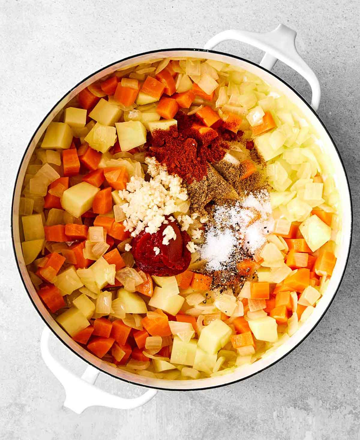 Step two of red lentil soup: Add the flavorings.