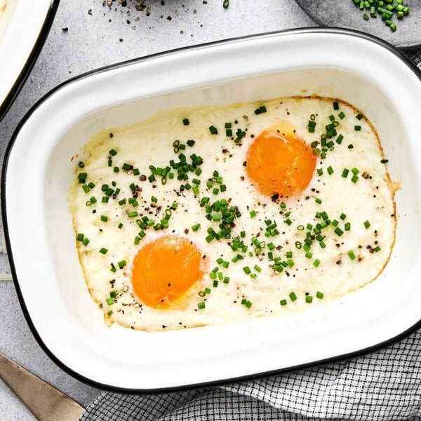 Easy shirred eggs recipe.