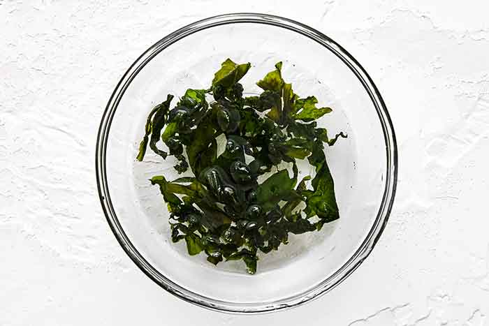 Step two of miso soup: Soak seaweed.