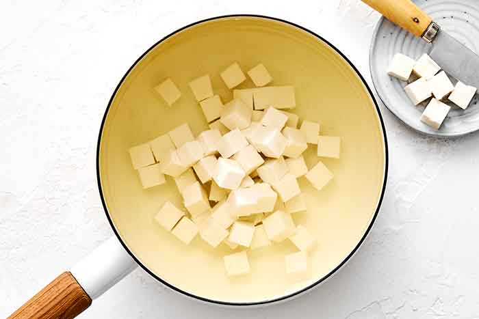 Step three of miso soup: Add tofu.