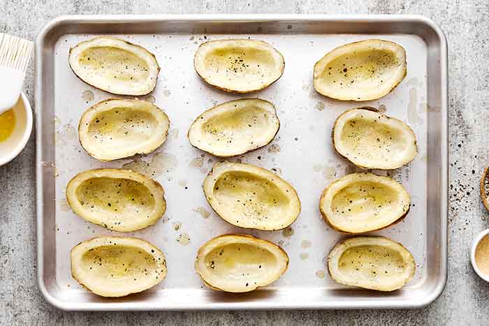 Step three of potato skins: Broil the skins.