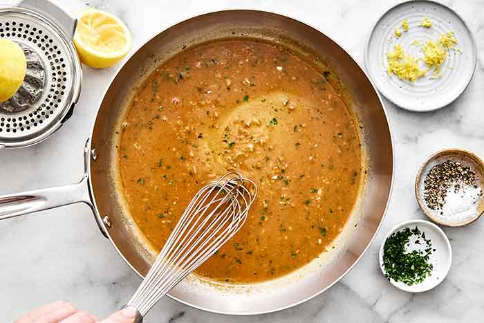 Step three of seared scallops: make butter sauce.