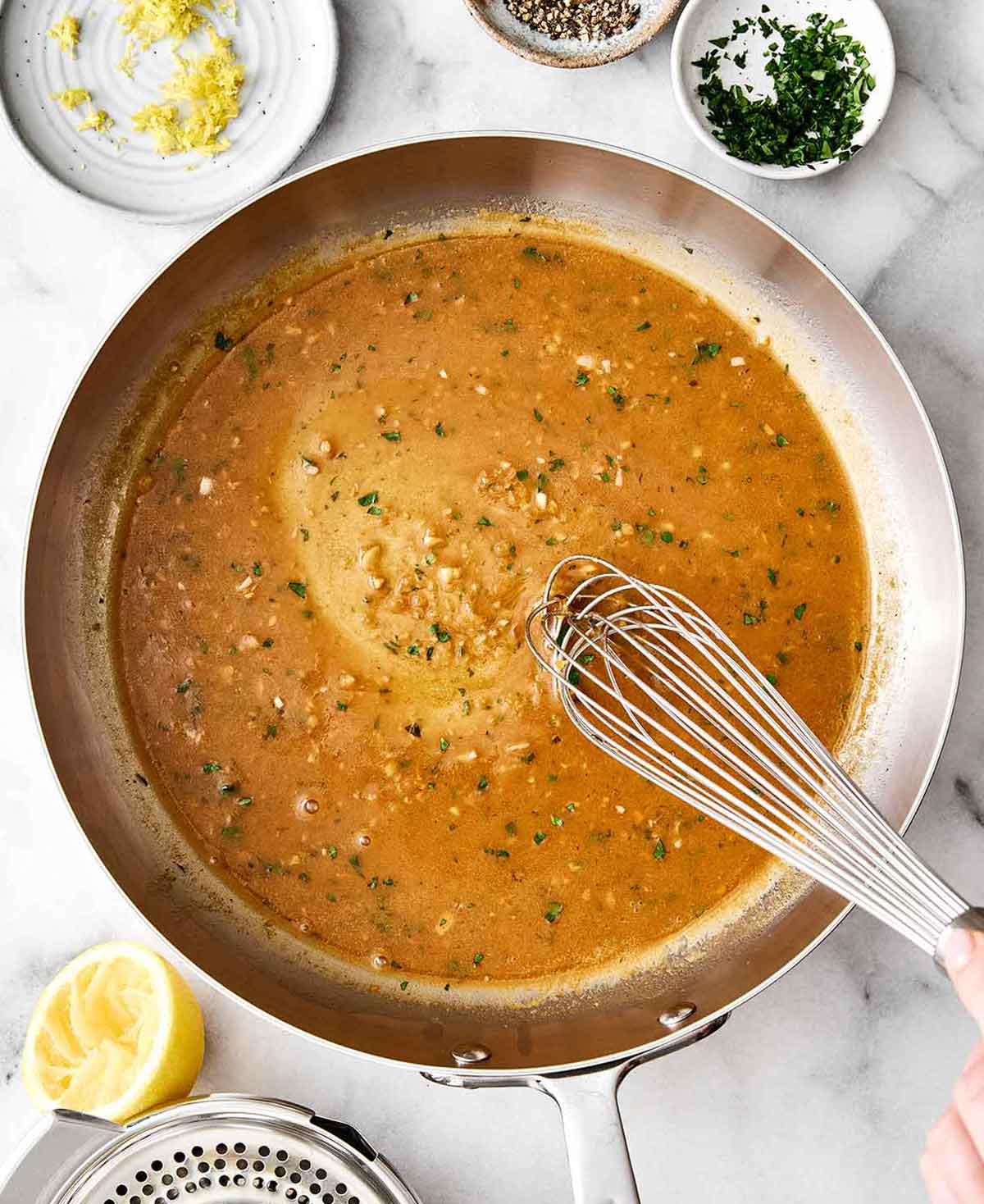 Step three of seared scallops: make butter sauce.