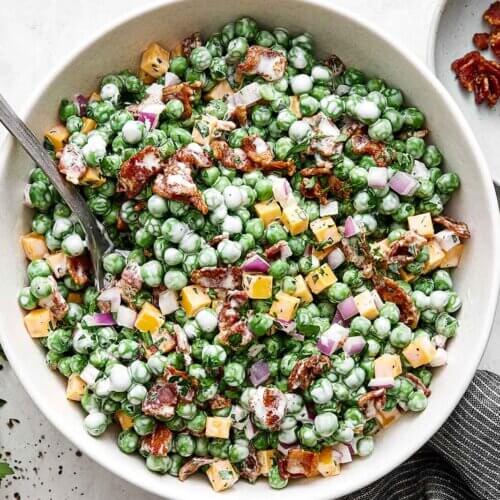 green pea salad dressing Classic pea salad with eggs and mayo