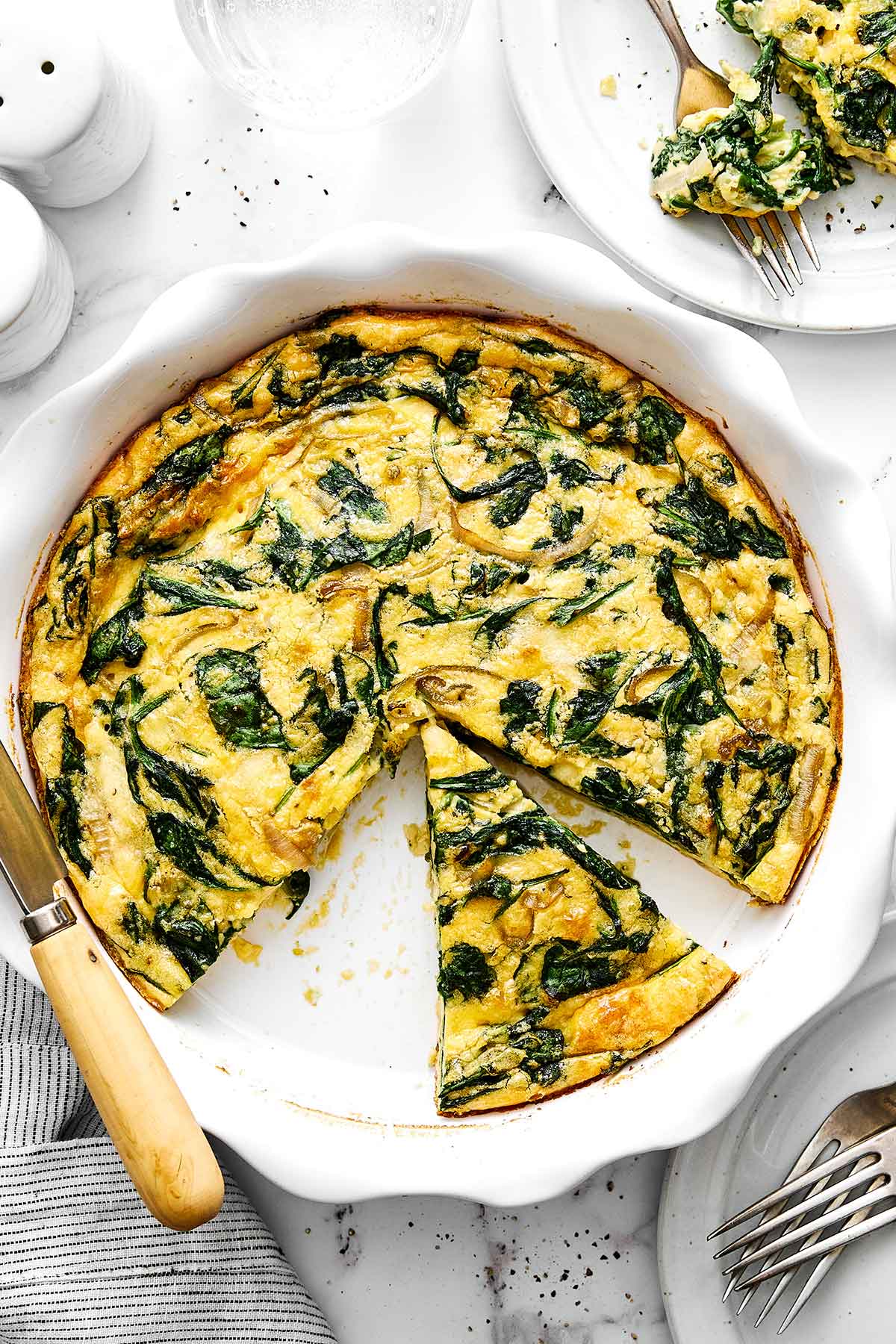 Crustless quiche with spinach and cheese.