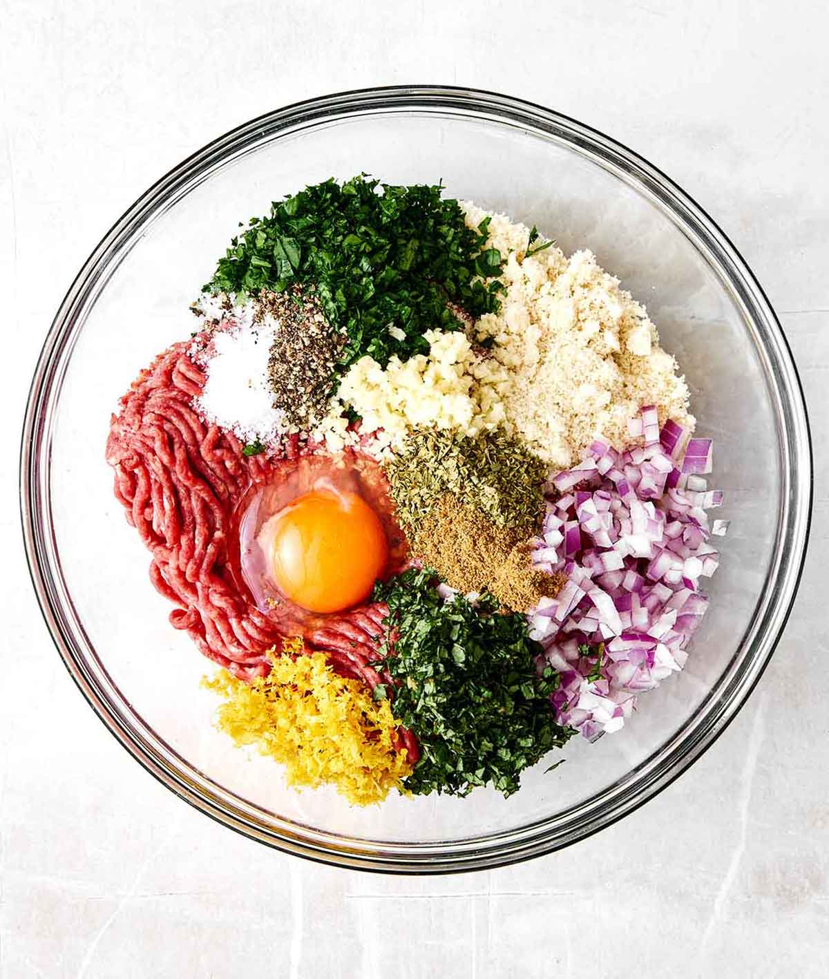 Step one of lamb meatballs: make the mixture.