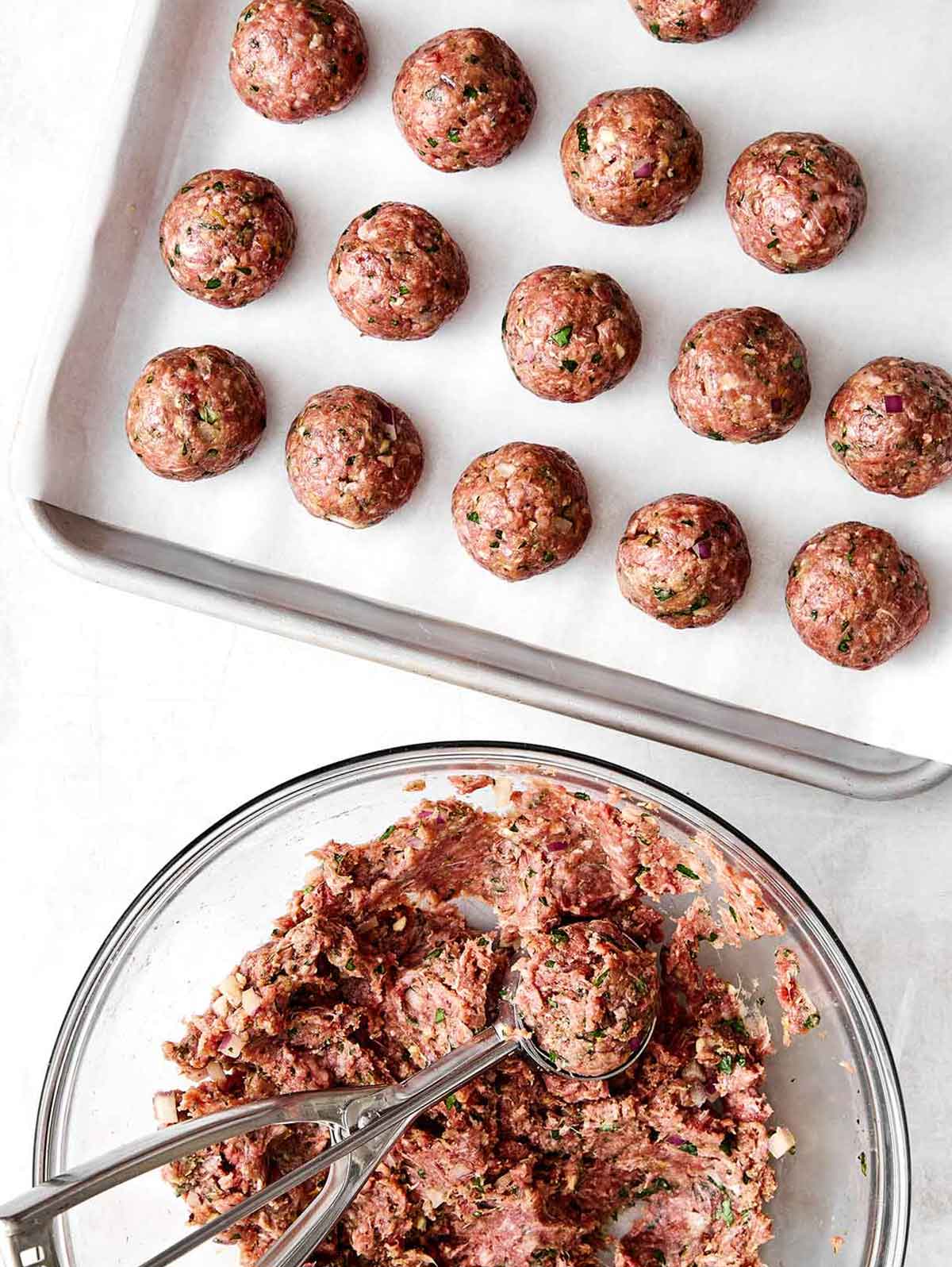 Step two of lamb meatballs: form the balls.