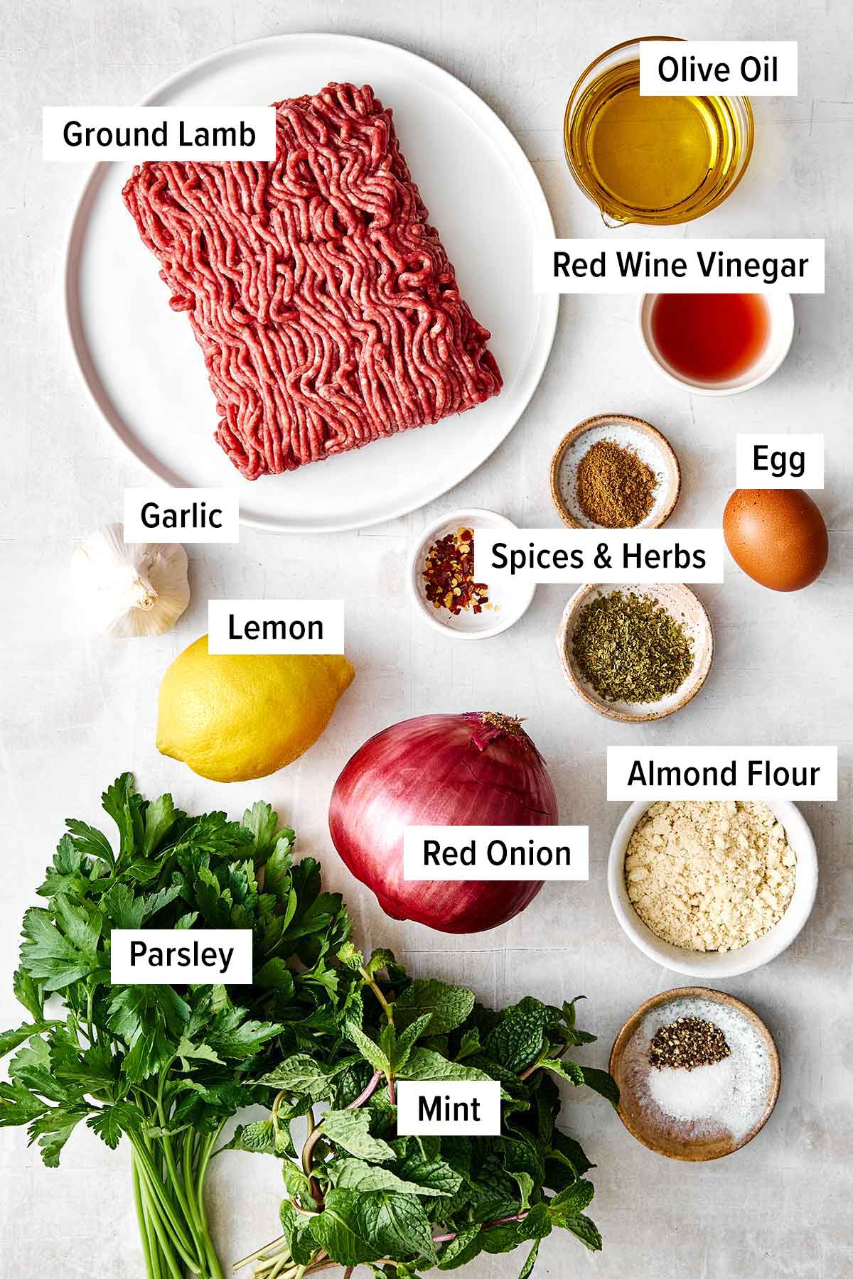 Lamb meatballs ingredients.