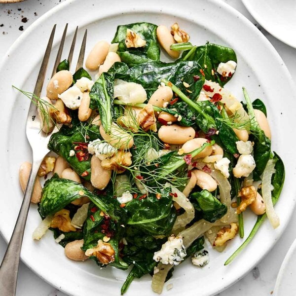 Warm spinach and white bean salad recipe.