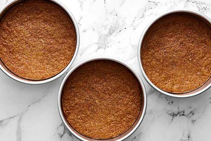 Step three of gluten-free carrot cake: bake the cake.