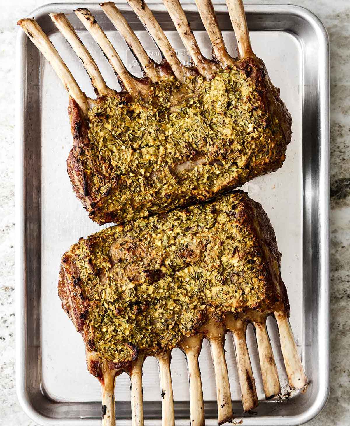 Step five of rack of lamb: roast the lamb.