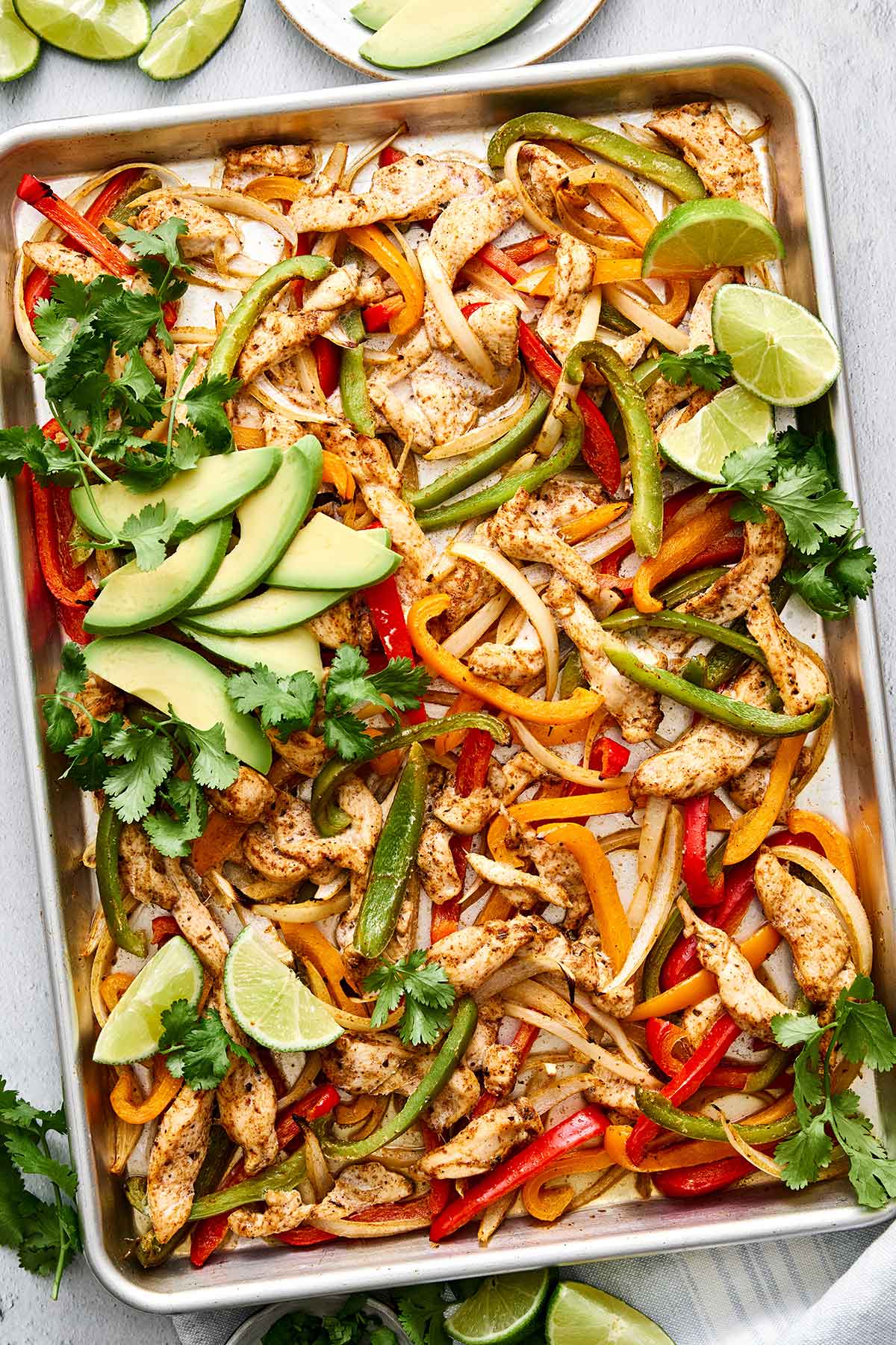 Sheet pan chicken fajitas.