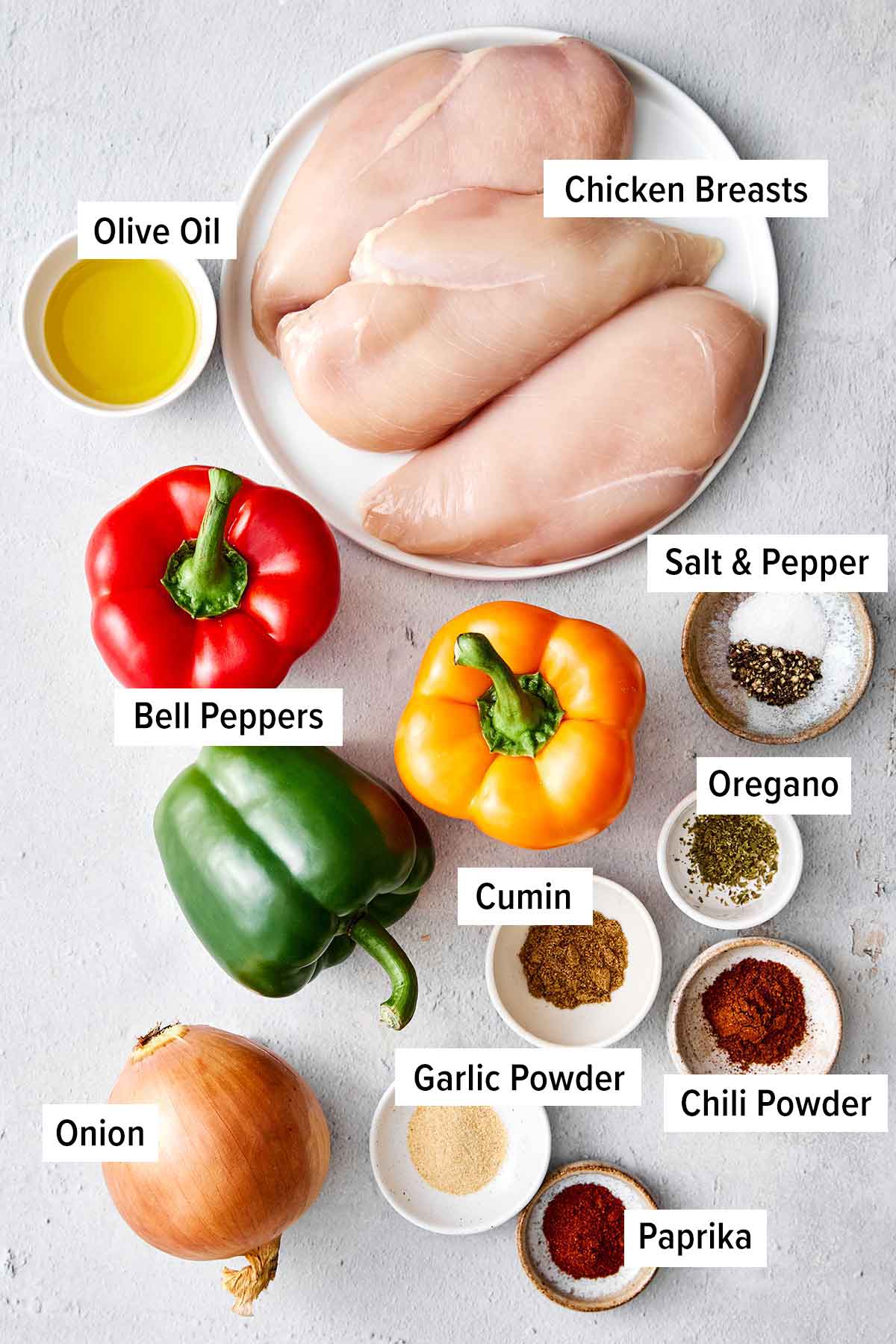 Ingredients for sheet pan chicken fajitas.