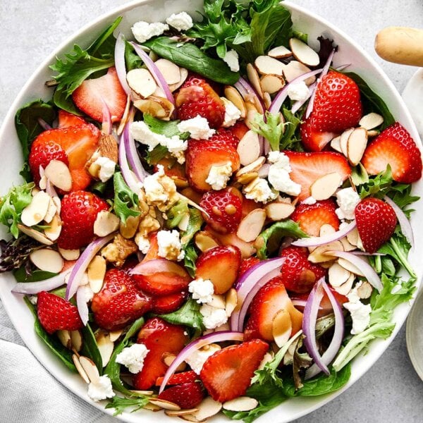 Strawberry salad recipe in a bowl.