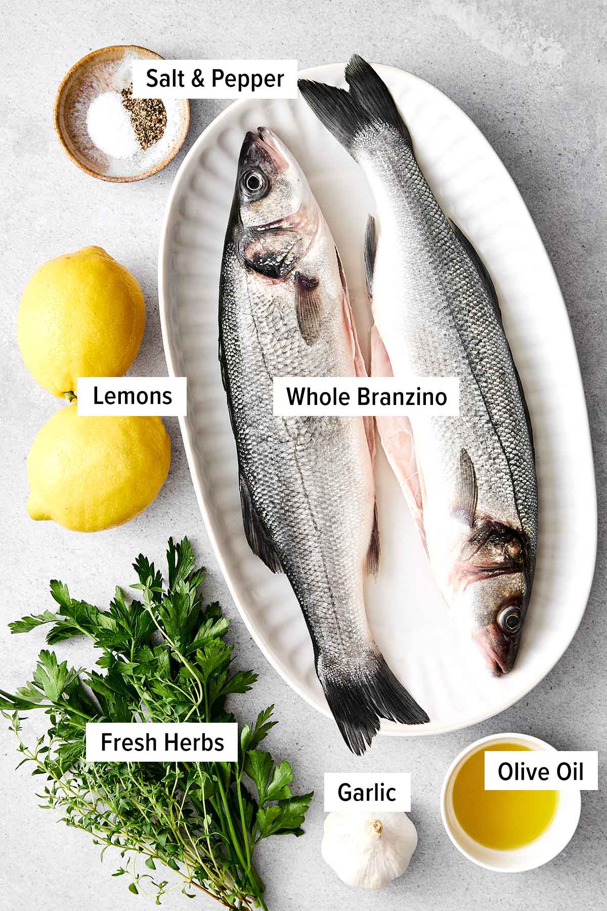 Roasted branzino ingredients.