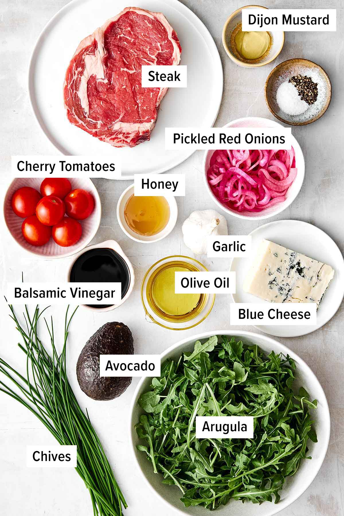 Steak salad ingredients.