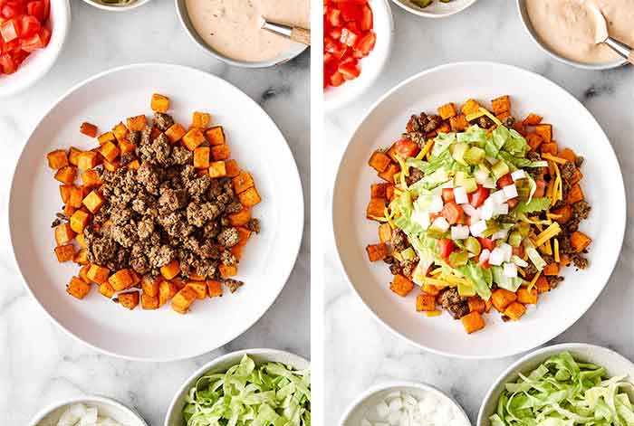 How to make a sweet potato burger bowl.