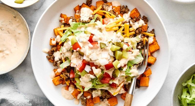 Sweet potato burger bowl recipe.