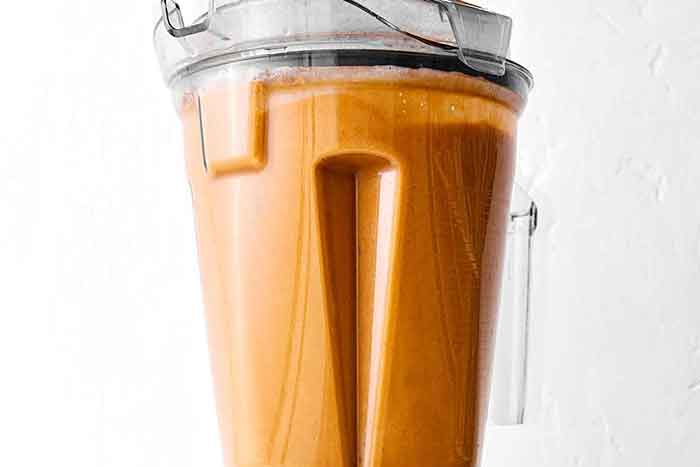 Blending gazpacho in a Vitamix.