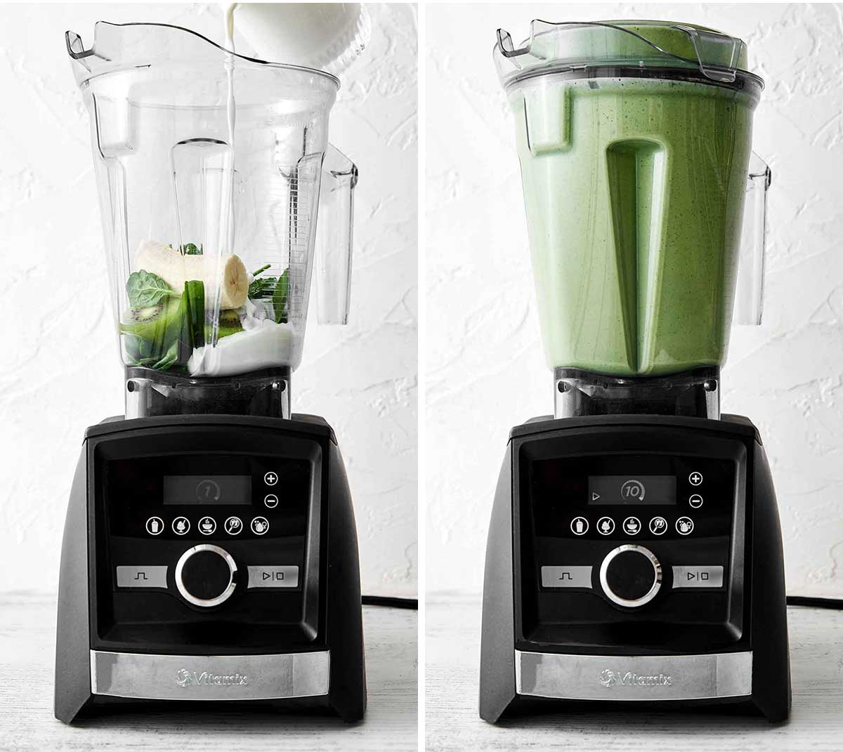 The kiwi breakfast smoothie is a nutritional powerhouse, perfectly filling, and so delicious. The perfect way to start your mornings! Blending kiwi smoothie in a blender.