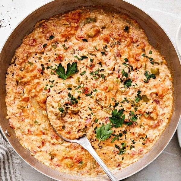 Turkish menemen breakfast recipe.