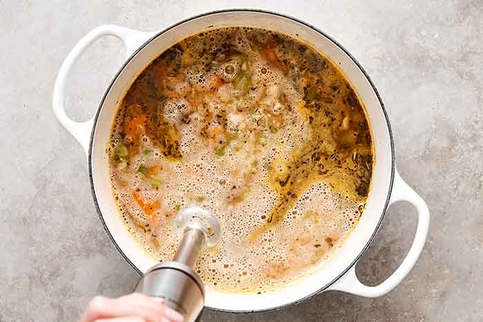 Spot blending a white bean soup.