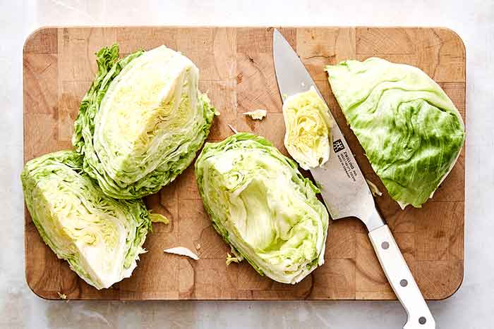 Sliced lettuce for a wedge salad.