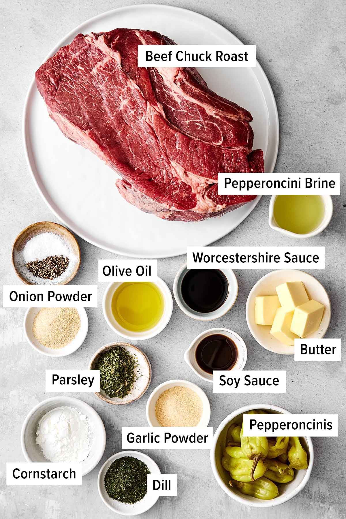 Ingredients for Mississippi pot roast.