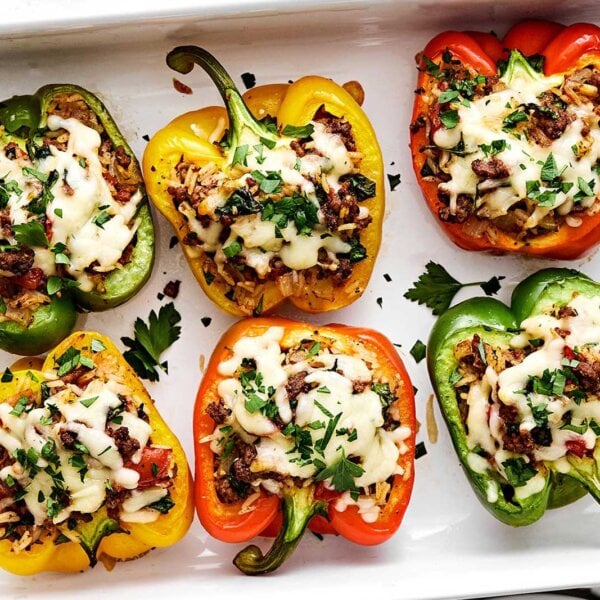 Fall recipes to cook in September featuring stuffed peppers.